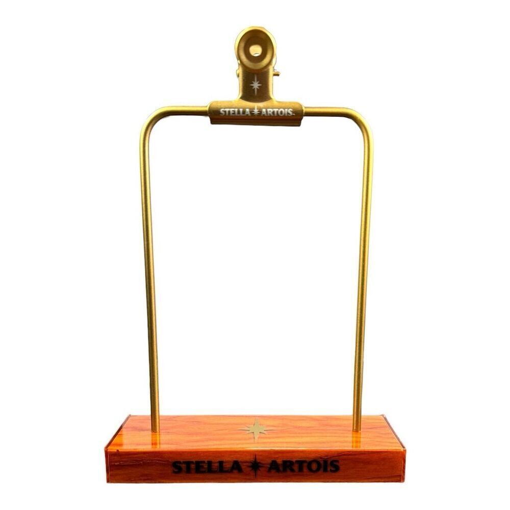 Stella Artois Gold‎ & Faux Wood Signage Display Stand Clip Holder Table Top